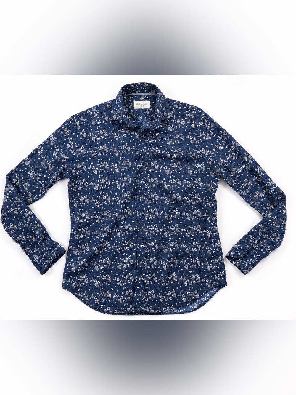 Tintoria Mattei 954 Italian Floral Button Down Shirt Blue Cotton 15.5